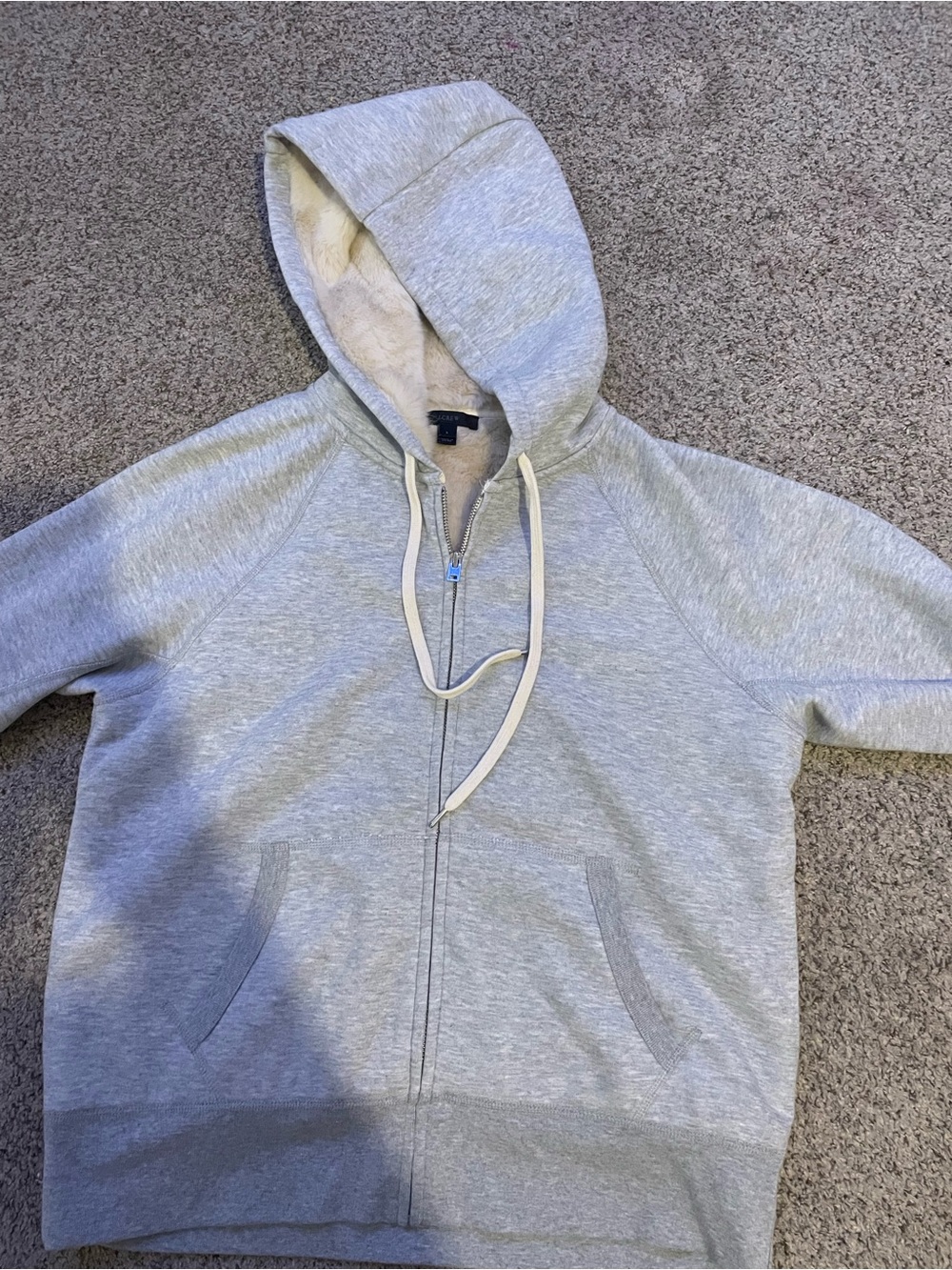 J. Crew Heather Gray Hoodie with Cream Sherpa Lining